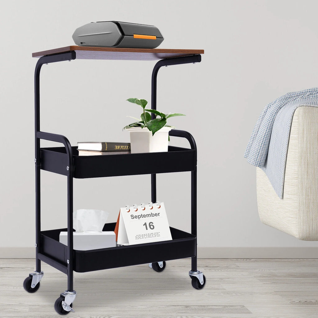 3 Tier Rolling Printer Cart with Wheel (Black+Brown) W1738