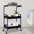 3 Tier Rolling Printer Cart with Wheel (Black+Brown) W1738
