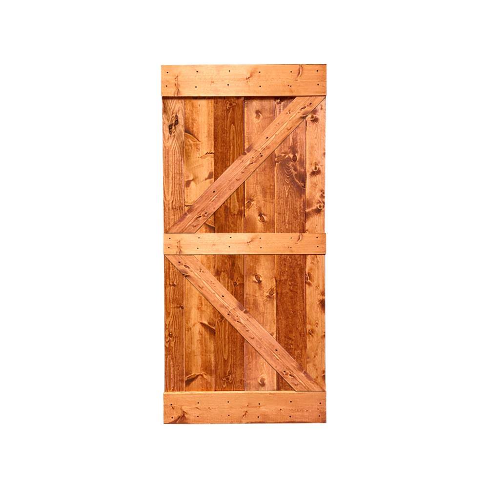 Red Walnut Stained Solid Pine Wood Interior Sliding Barn Door Slab Z311860