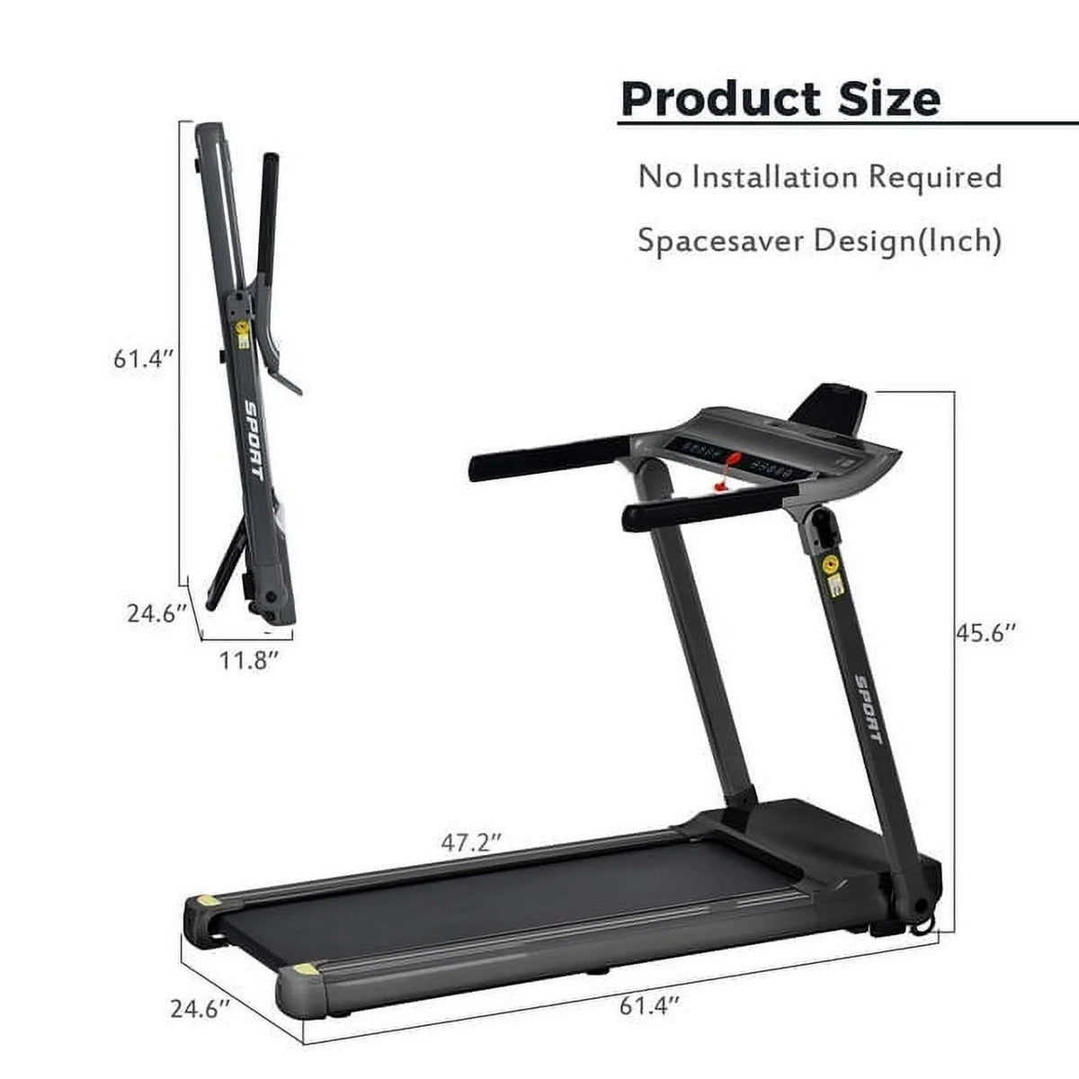 3.5HP Folding Incline Treadmill with 330lb Capacity Black S972