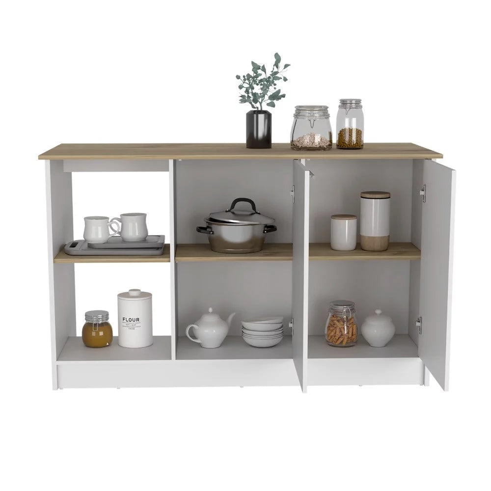 Light Oak White Kitchen Island with Four Open Shelves T62486