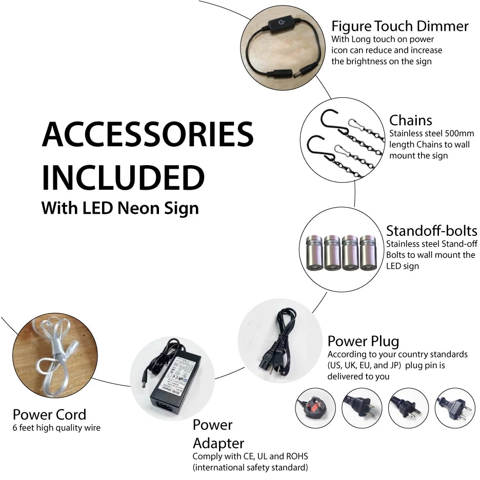 Black Square Cut Acrylic Backing LED Neon Sign with Dimmer N79318