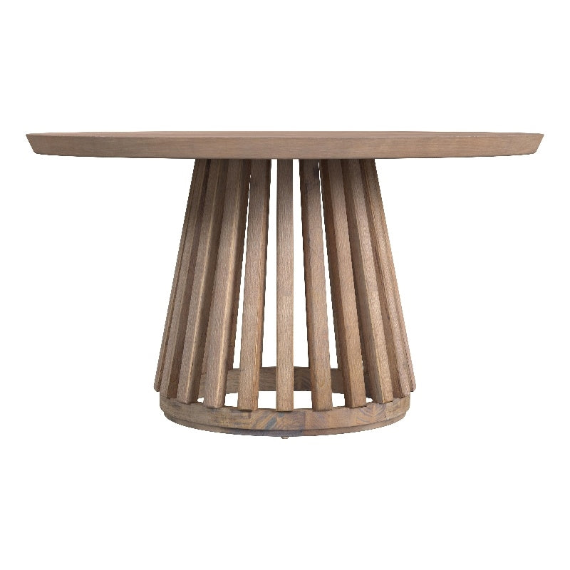 Tan Round Wood Dining Table with Tapered Slat Base B5485