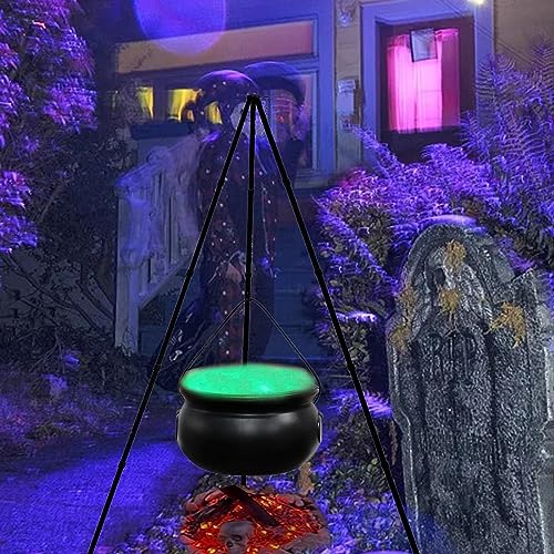 Black Plastic Cauldron with Light on Tripod Stand N3800