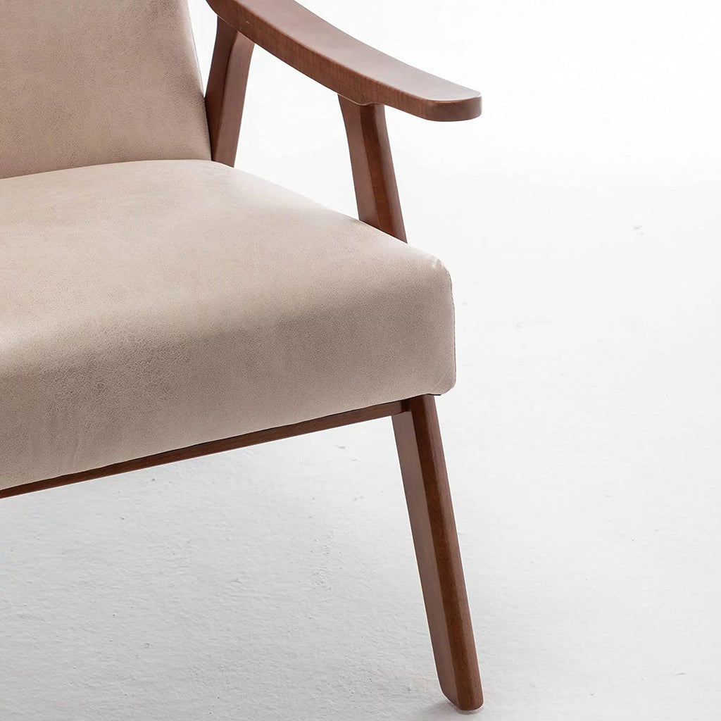 Light Camel Microfiber Accent Chair with Solid Wood Frame Q918