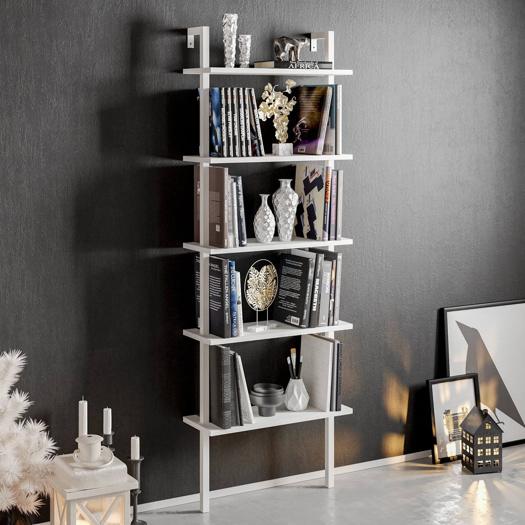 White Metal Wood Accent Ladder Bookcase B126763