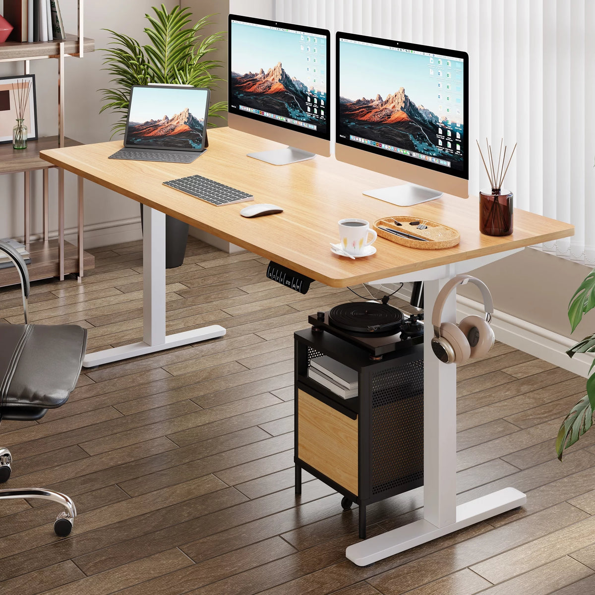 Electric Height Adjustable Standing Desk 63 x 24 Inches White Frame/Yellow Top C443216