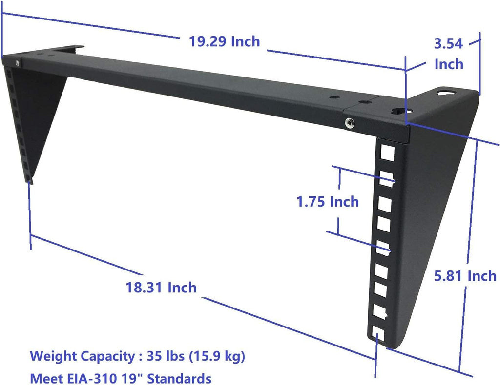 2 Pack 1U Foldable 19 Inches Cold Rolled Steel Vertical Wall Mount Rack Including Hardware T650446