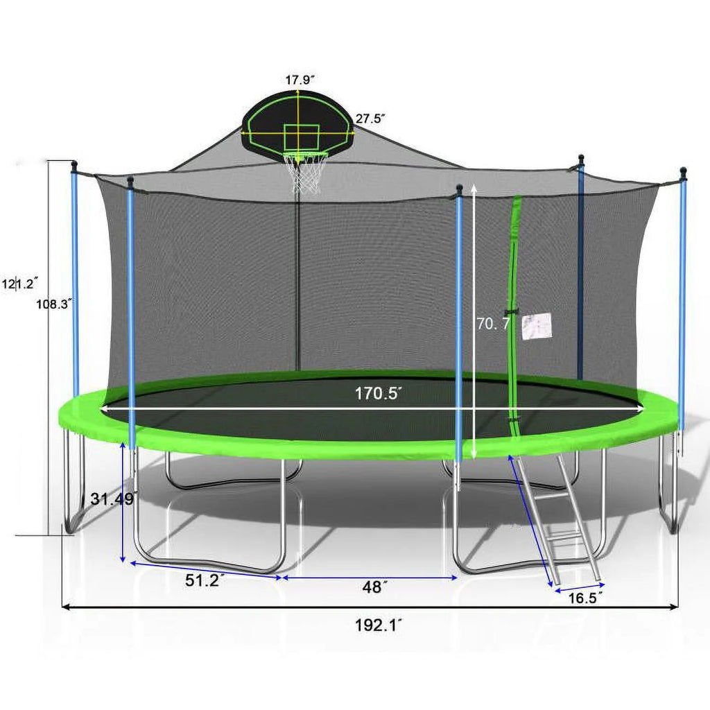 16FT Trampoline with Basketball Hoop and Ladder Q10439