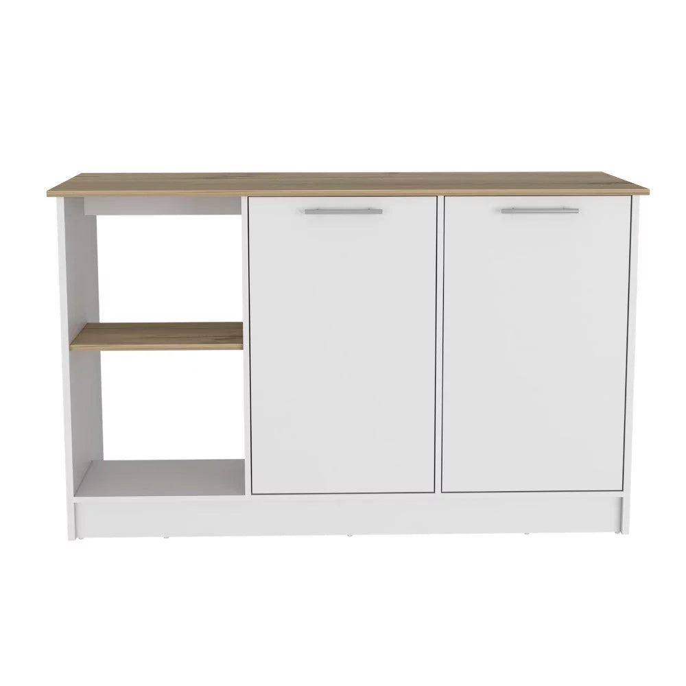 Light Oak White Kitchen Island with Four Open Shelves T62486
