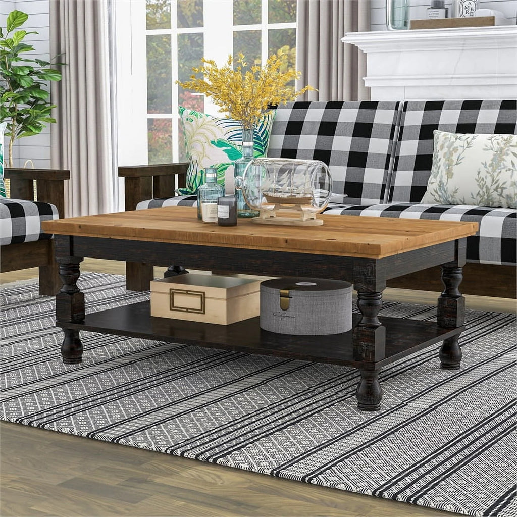 Rustic Wood 1-Shelf Coffee Table R51496