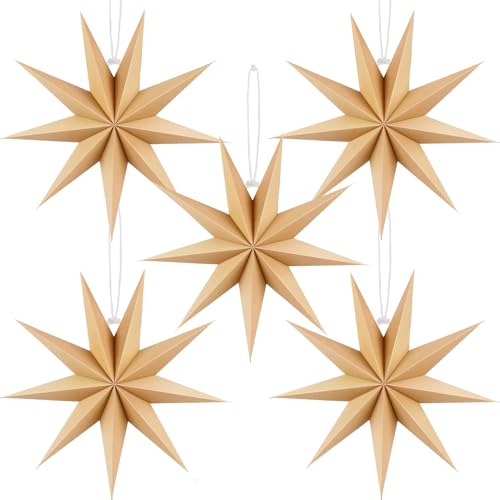12 Inches 5 PCS Natural Paper Star Lanterns J3729