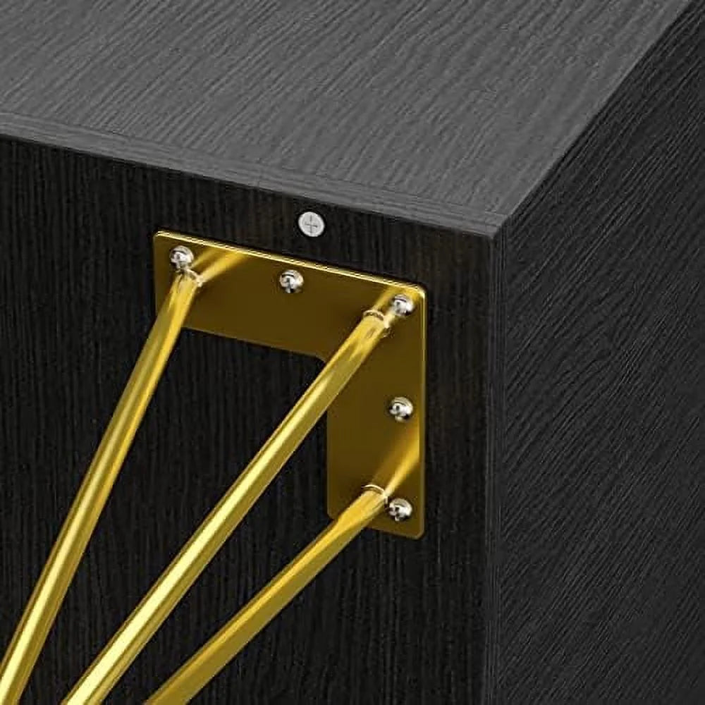 Black Nightstand Set of 2 Wooden End Table with Drawer V270