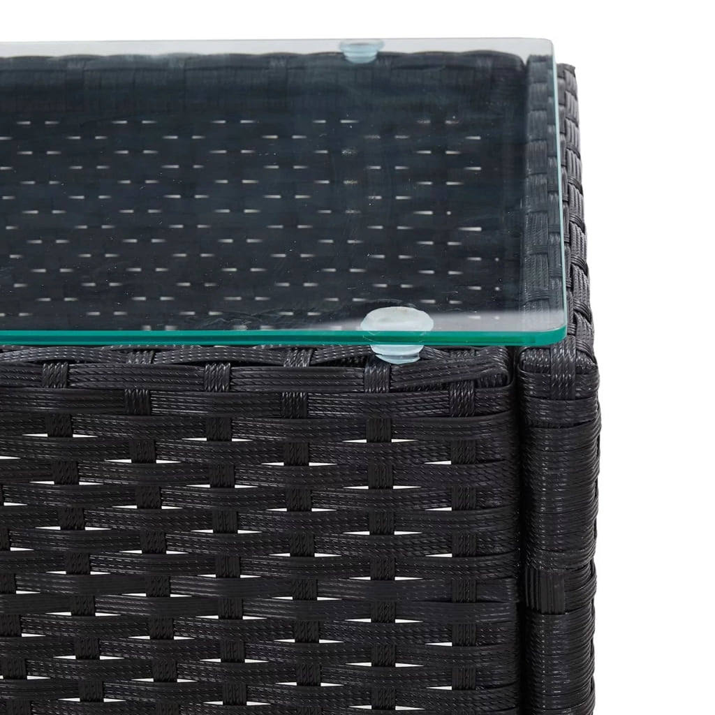 Black Poly Rattan Glass Tabletop Side Table S5076