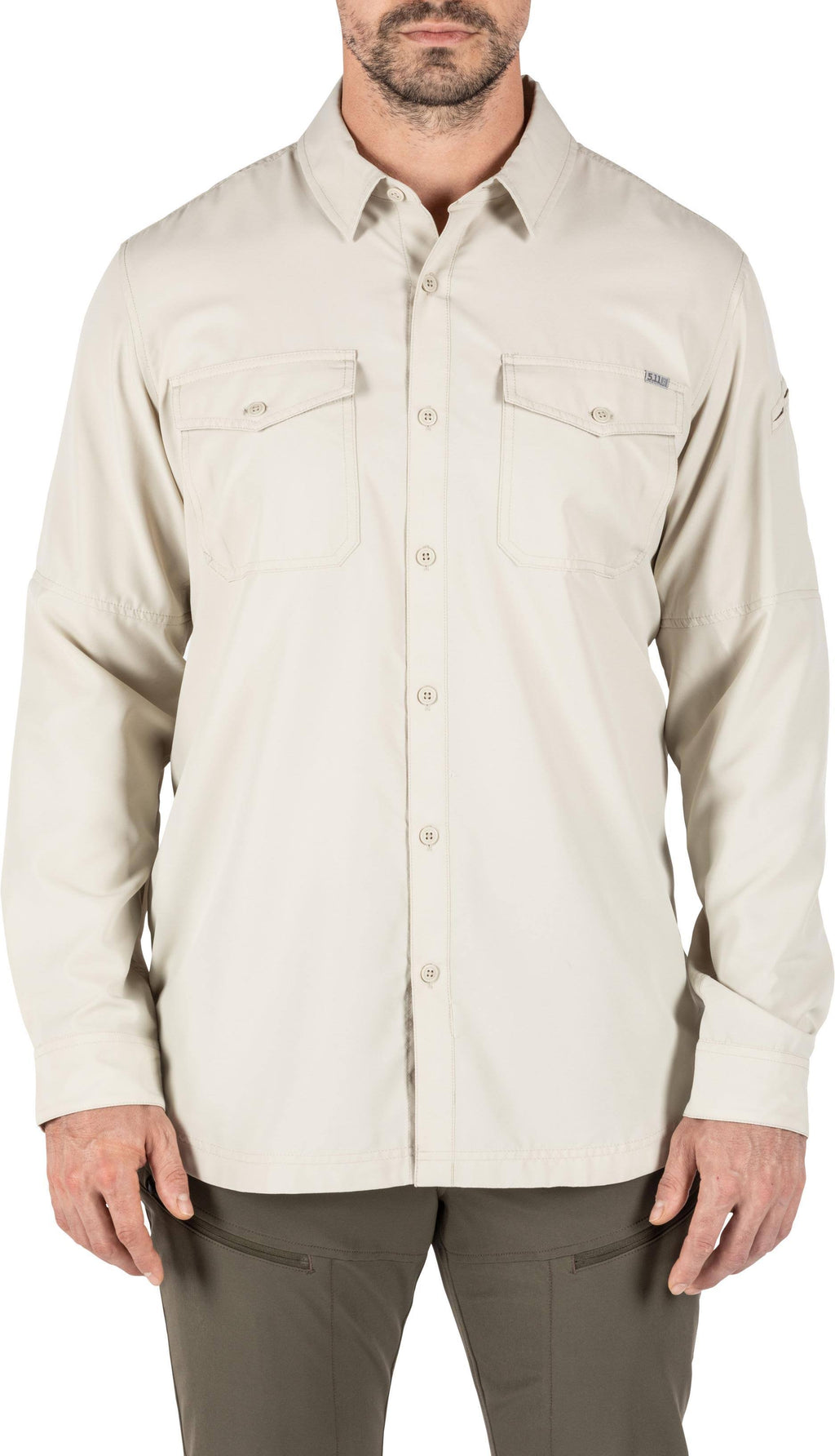 Volcanic Col Men's Long Sleeve Button-Down Shirt, 2 Chest Pockets, 100% Polyester, Regular Fit V286