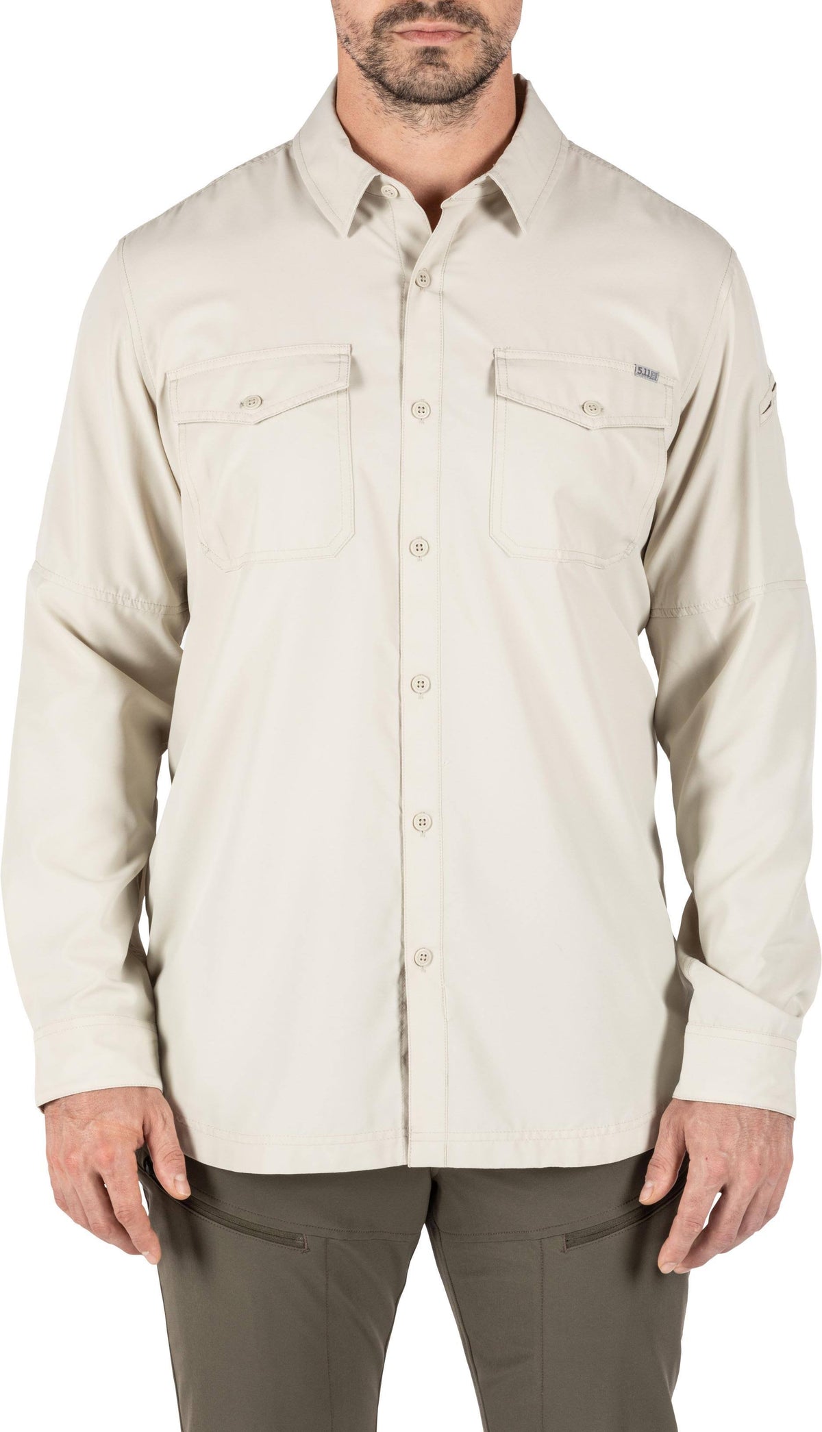 Volcanic Col Men's Long Sleeve Button-Down Shirt, 2 Chest Pockets, 100% Polyester, Regular Fit V286