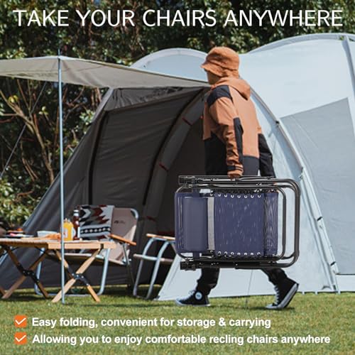 Set of 2 Blue Folding Zero Gravity Lounge Chair with Cup Holder W9041