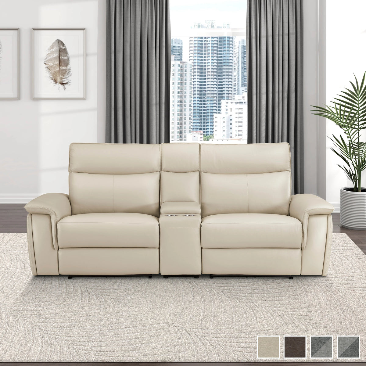 Light Grey Polyester Double Reclining Loveseat with Console S2526