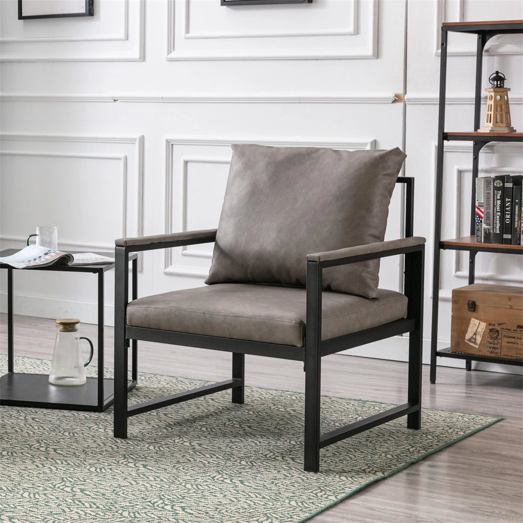 Faux Leather Metal Frame Accent Chair Grey Q1486