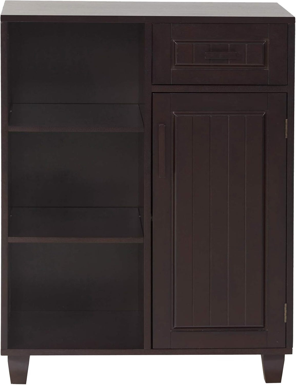 Espresso Wooden Freestanding Floor Cabinet with 3 Open Shelves 1 Drawer 1 Door V614