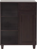 Espresso Wooden Freestanding Floor Cabinet with 3 Open Shelves 1 Drawer 1 Door V614