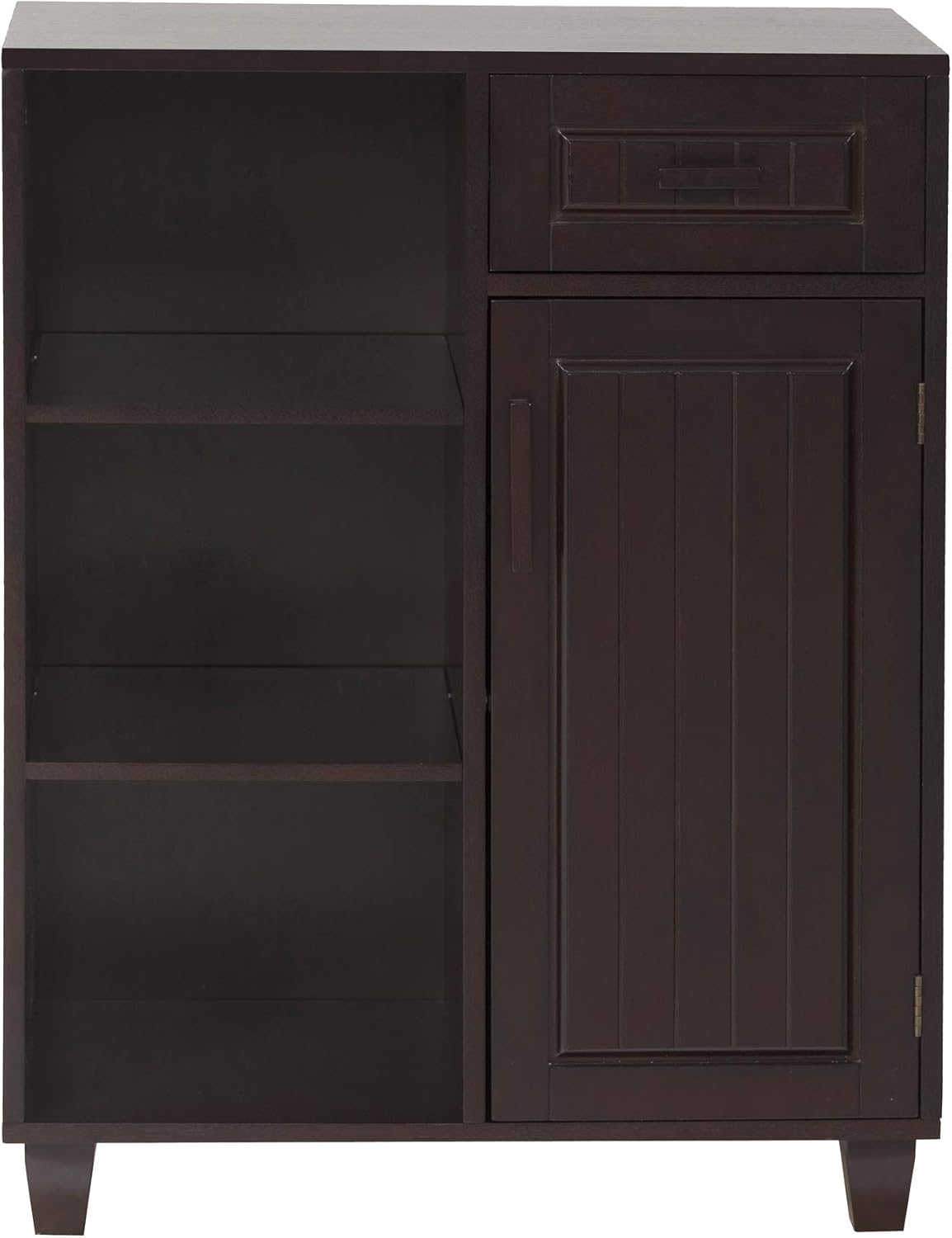 Espresso Wooden Freestanding Floor Cabinet with 3 Open Shelves 1 Drawer 1 Door V614