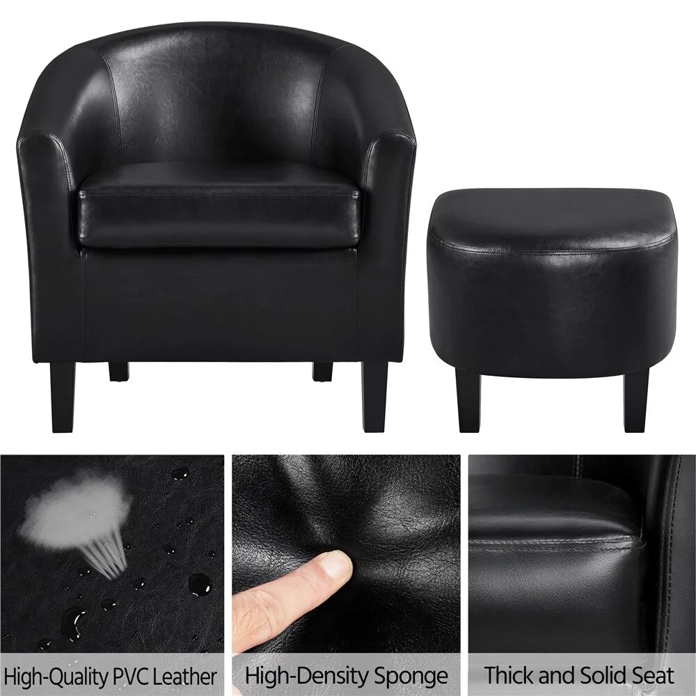 Black Faux Leather Accent Chair and Ottoman Set K384234