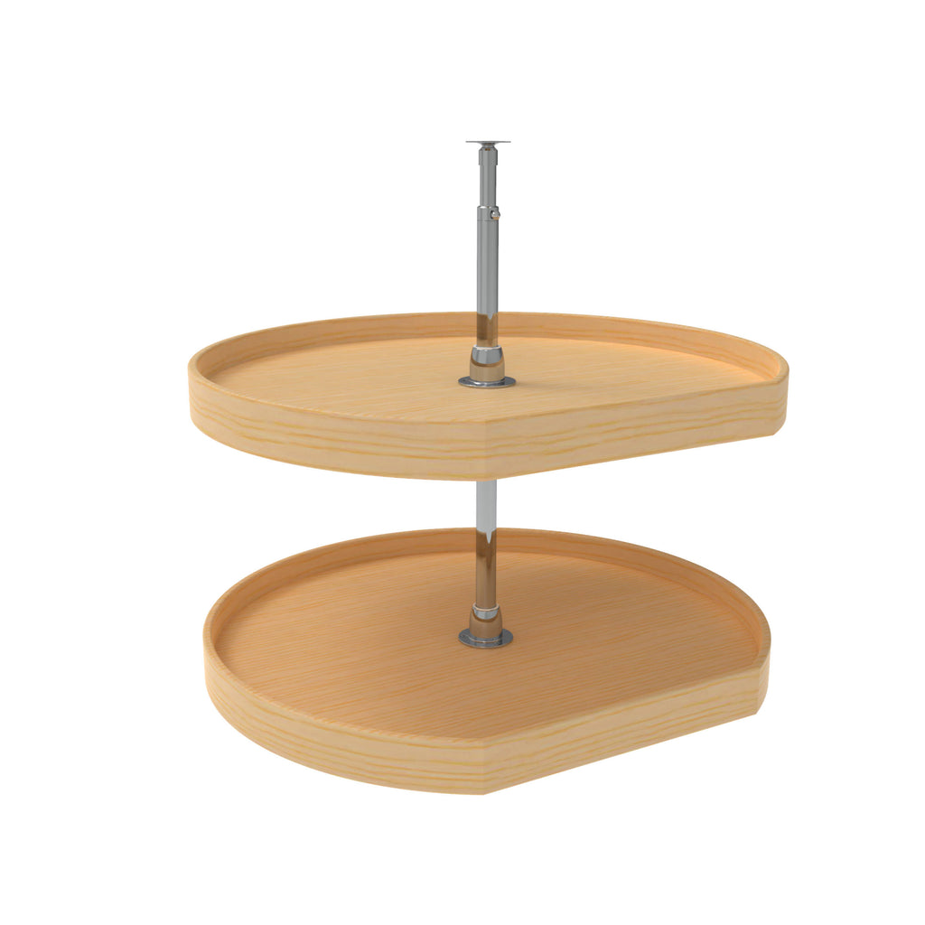 Natural Wood D-Shape 2-Shelf Lazy Susan R6008