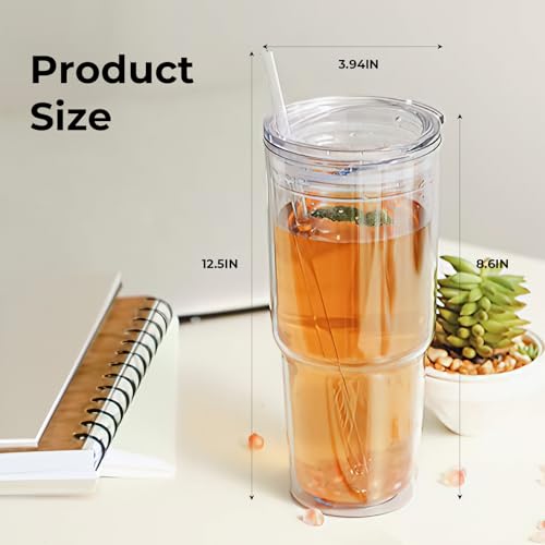 30oz 2 pcs Double Wall Acrylic Insulated Tumblers with Lid and Straw I6906