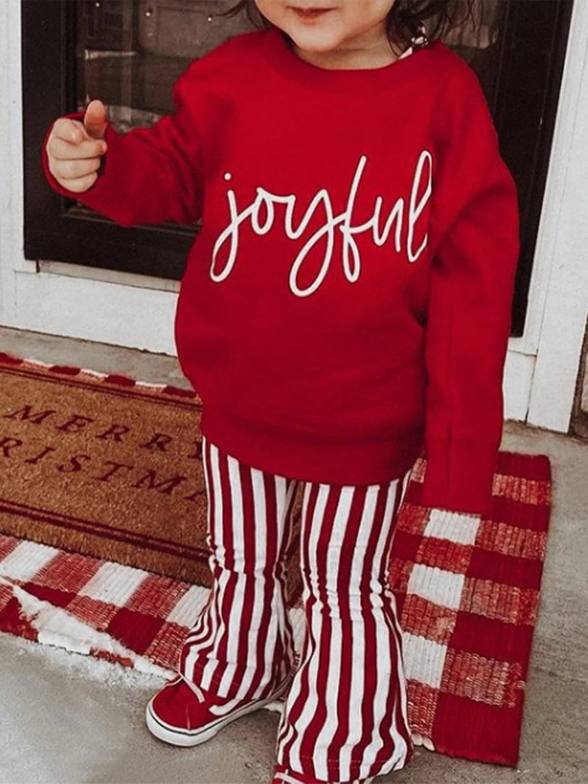 Long Sleeve Round Neck Christmas Shirt and Trousers U174116