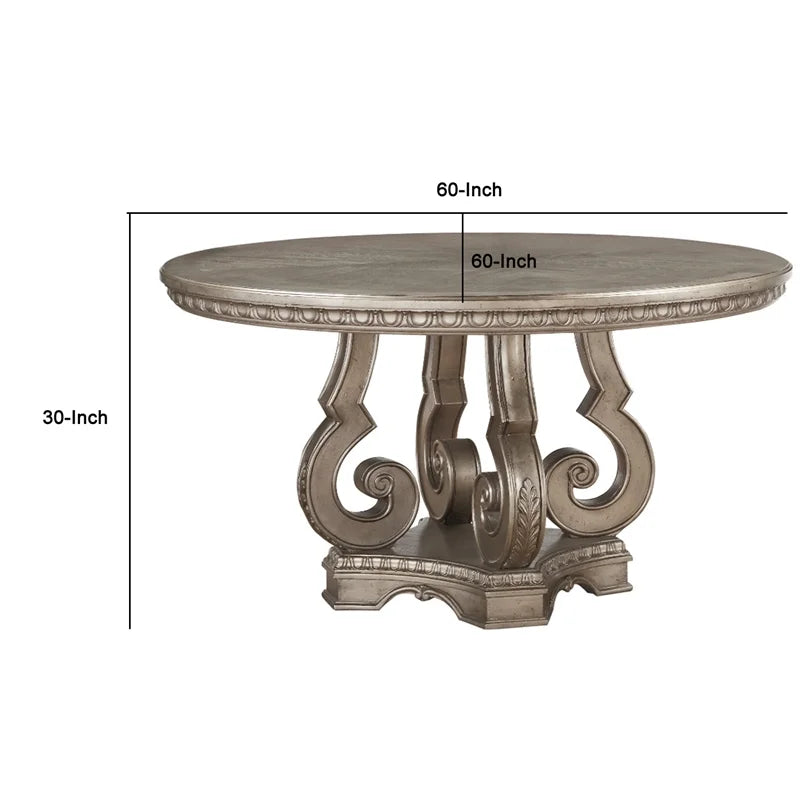 Champagne Gold Wooden Dining Table with Pedestal Base N252889
