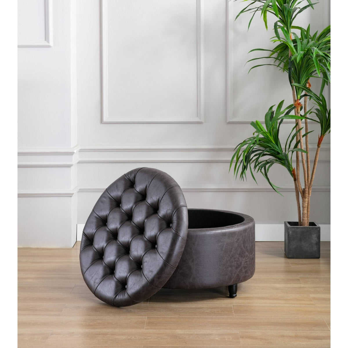Black Pintucked Storage Ottoman R464354