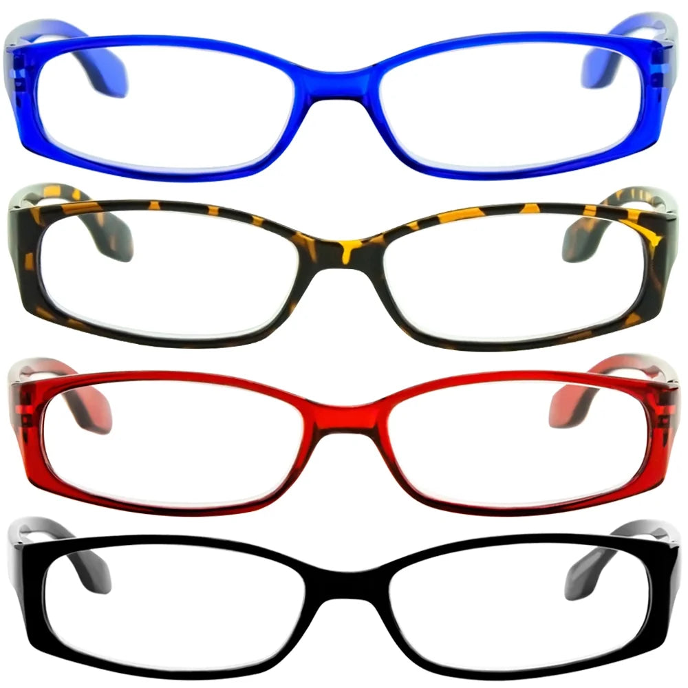 4 Pack Reading Glasses Black Tortoise Red Blue P7517