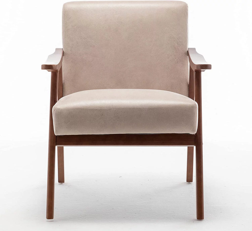 Light Camel Microfiber Accent Chair with Solid Wood Frame Q918