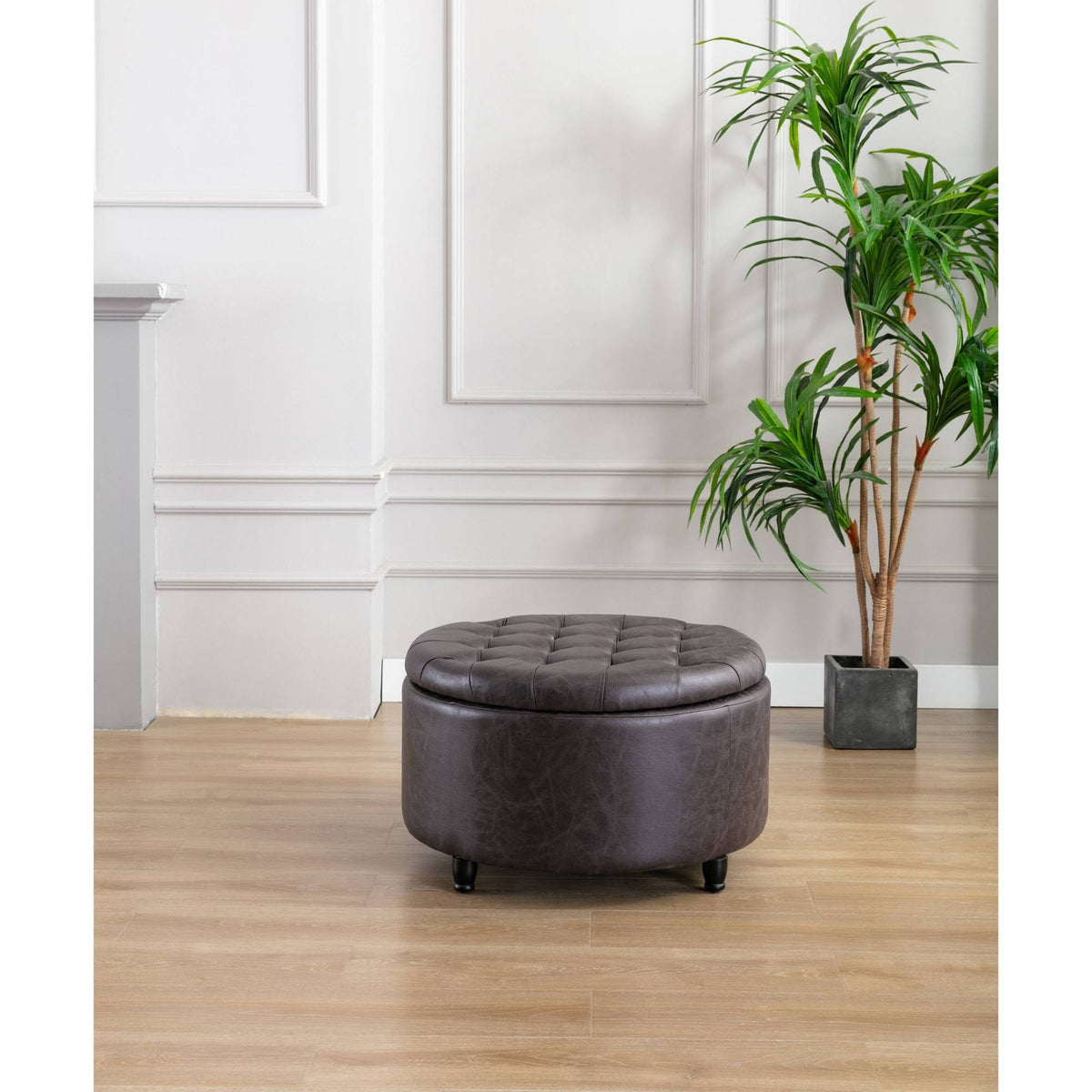 Black Pintucked Storage Ottoman R464354