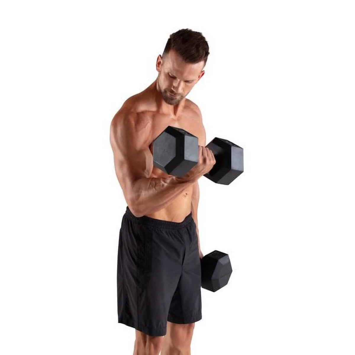 Hex Rubber Dumbbell Set of 2 with Metal Handles, 90 Lbs T60134