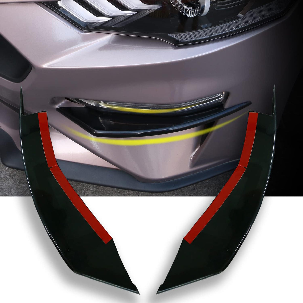 Front Bumper Winglets Fog Light Vent Canard Strip Trim Accessories for Ford Mustang 2018-2022 B386