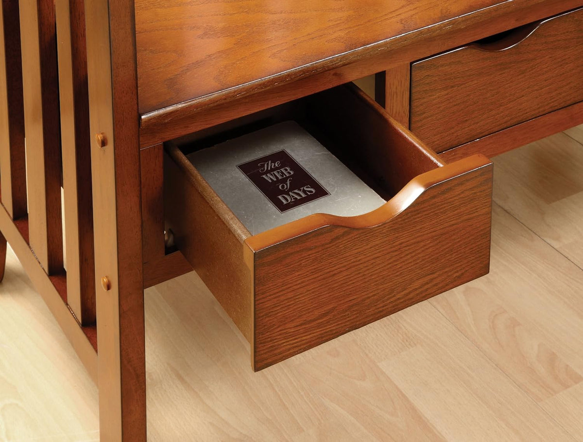 Oak Accent Bench with 3-Drawers Y838