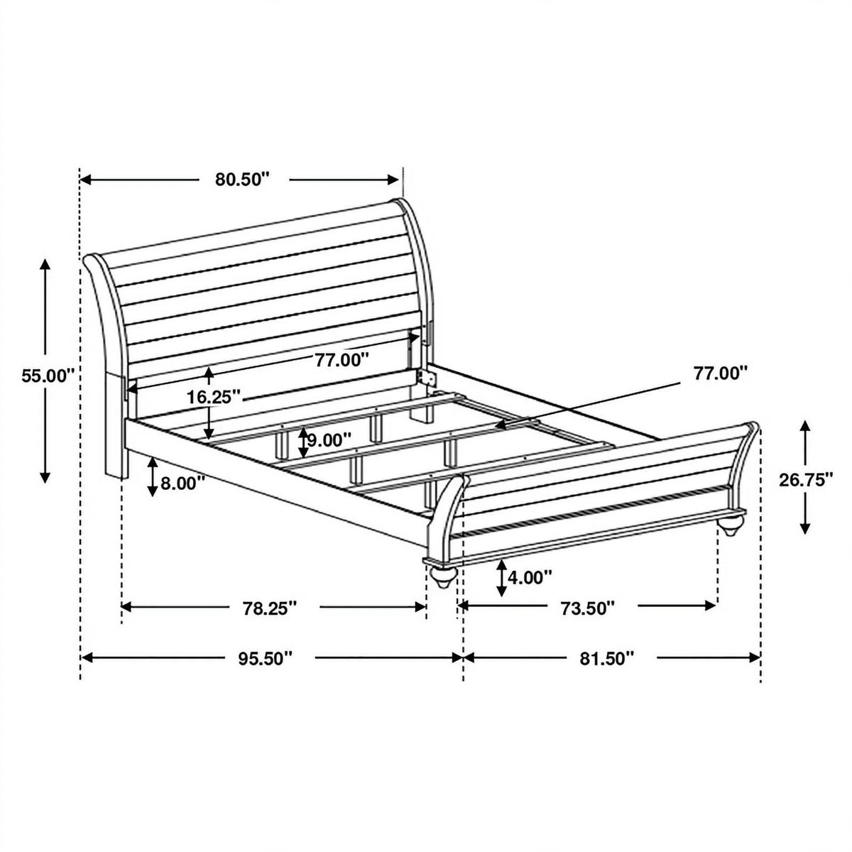Gray Wood Eastern King Sleigh Panel Bed V76744