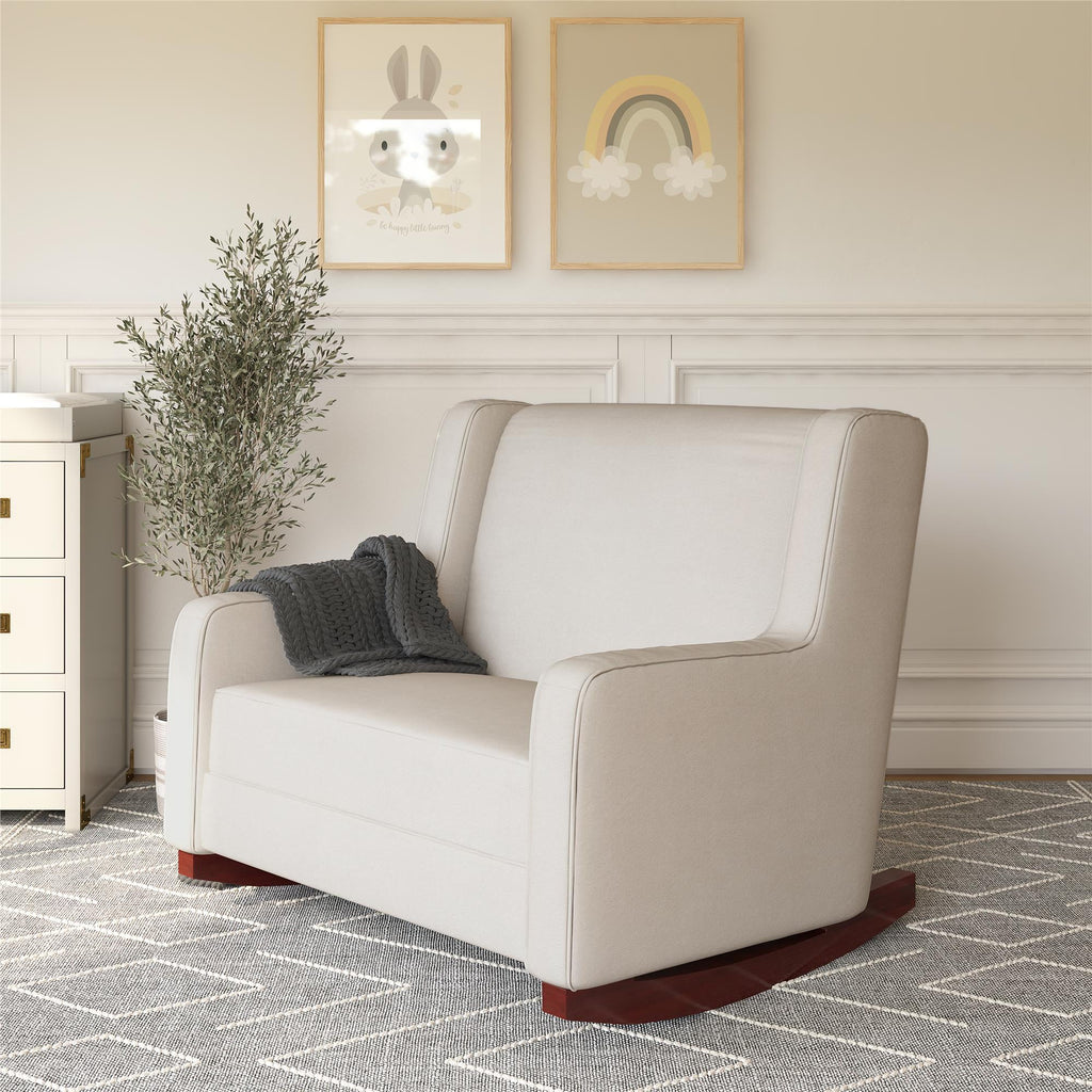 Beige Microfiber Double Rocker Chair V607