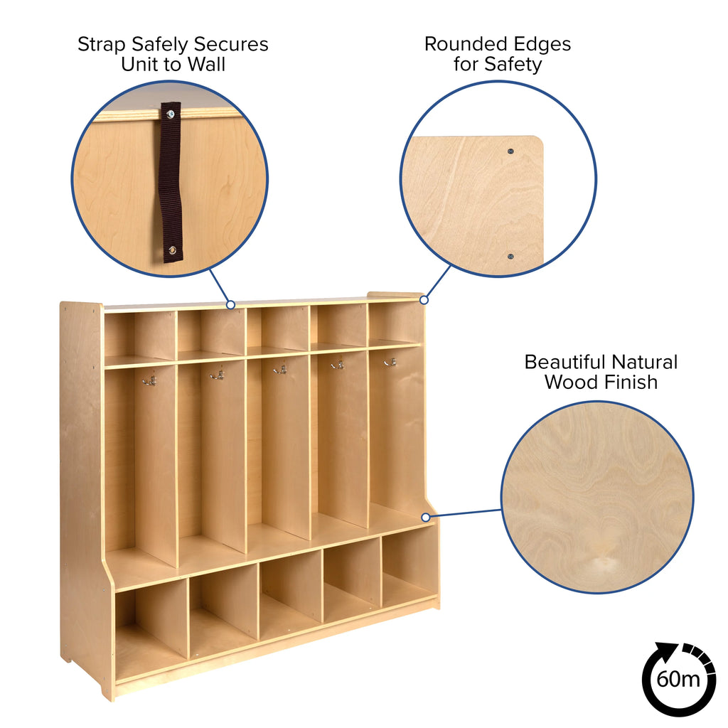 Wooden 5 Section Coat Locker with Bench and Cubbies F353121
