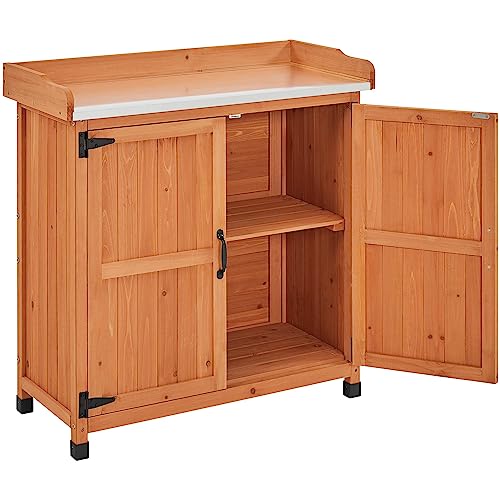 Brown Wooden Potting Bench Table with Removable Shelf H165