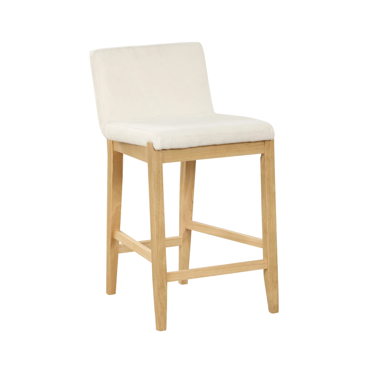 Counter Height Bar Stool with Back Upholstered Boucle Linen White Light Brown Q526