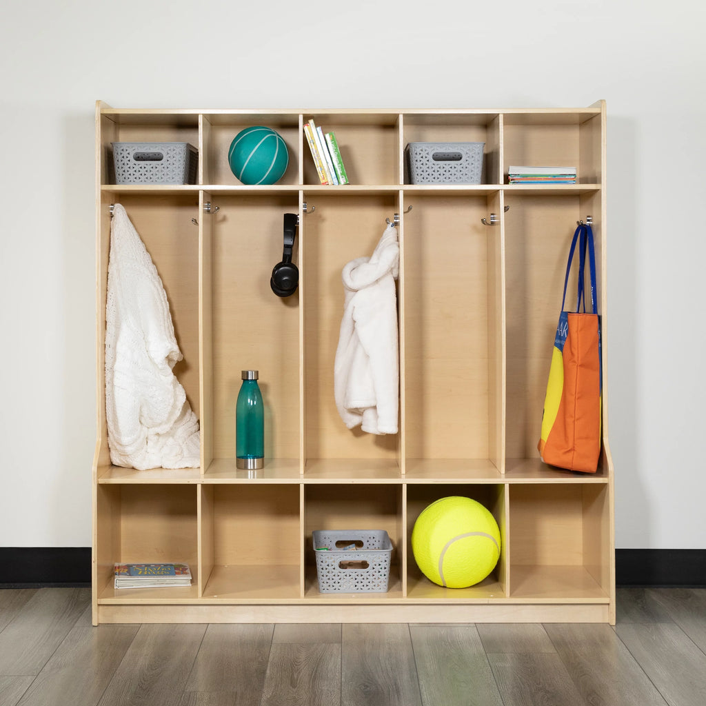 Wooden 5 Section Coat Locker with Bench and Cubbies F353121