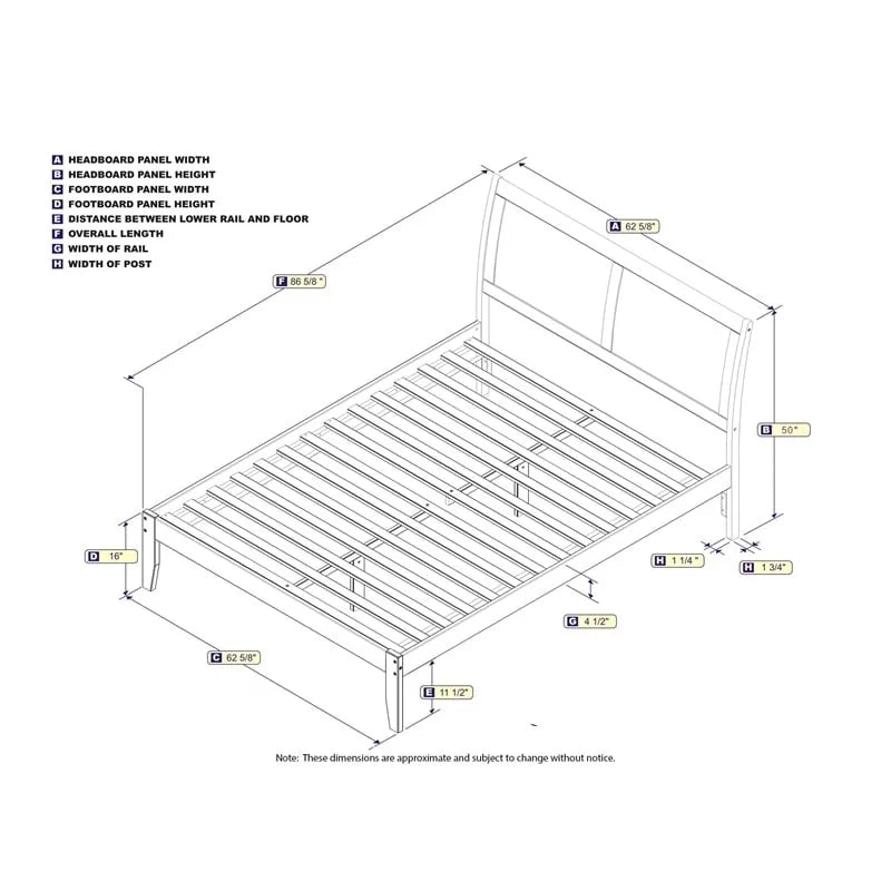 Solid Wood Queen Platform Bed in Walnut T8596