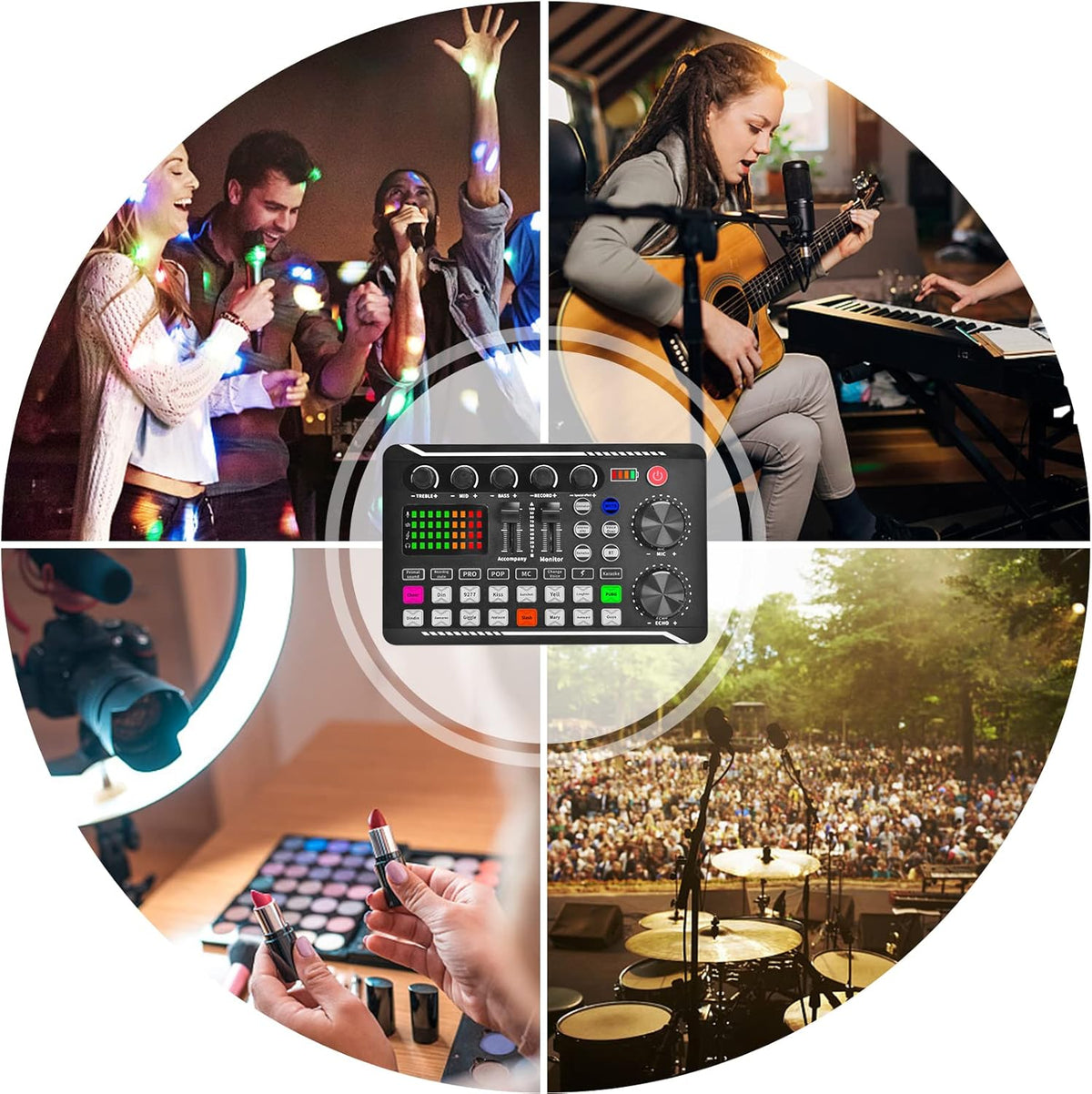 Podcast Equipment Bundle, Audio Interface with DJ Mixer and Sound Card, Cardioid Microphone, Portable Mixer Audio, Pack of 2 W53694