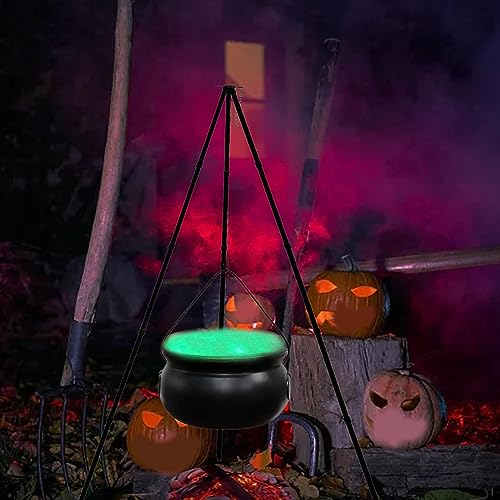 Black Plastic Cauldron with Light on Tripod Stand N3800
