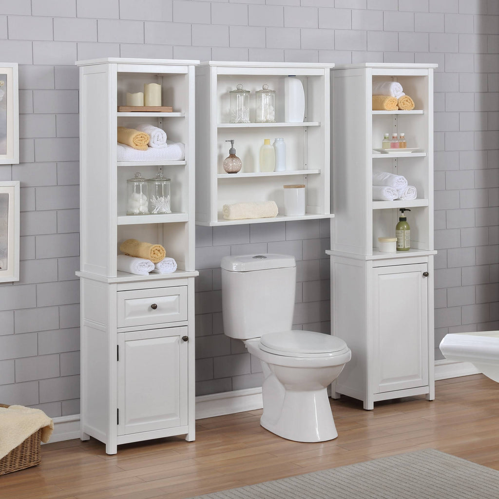 Bathroom Storage Tower with Open Upper Shelves and Lower Cabinet O641062