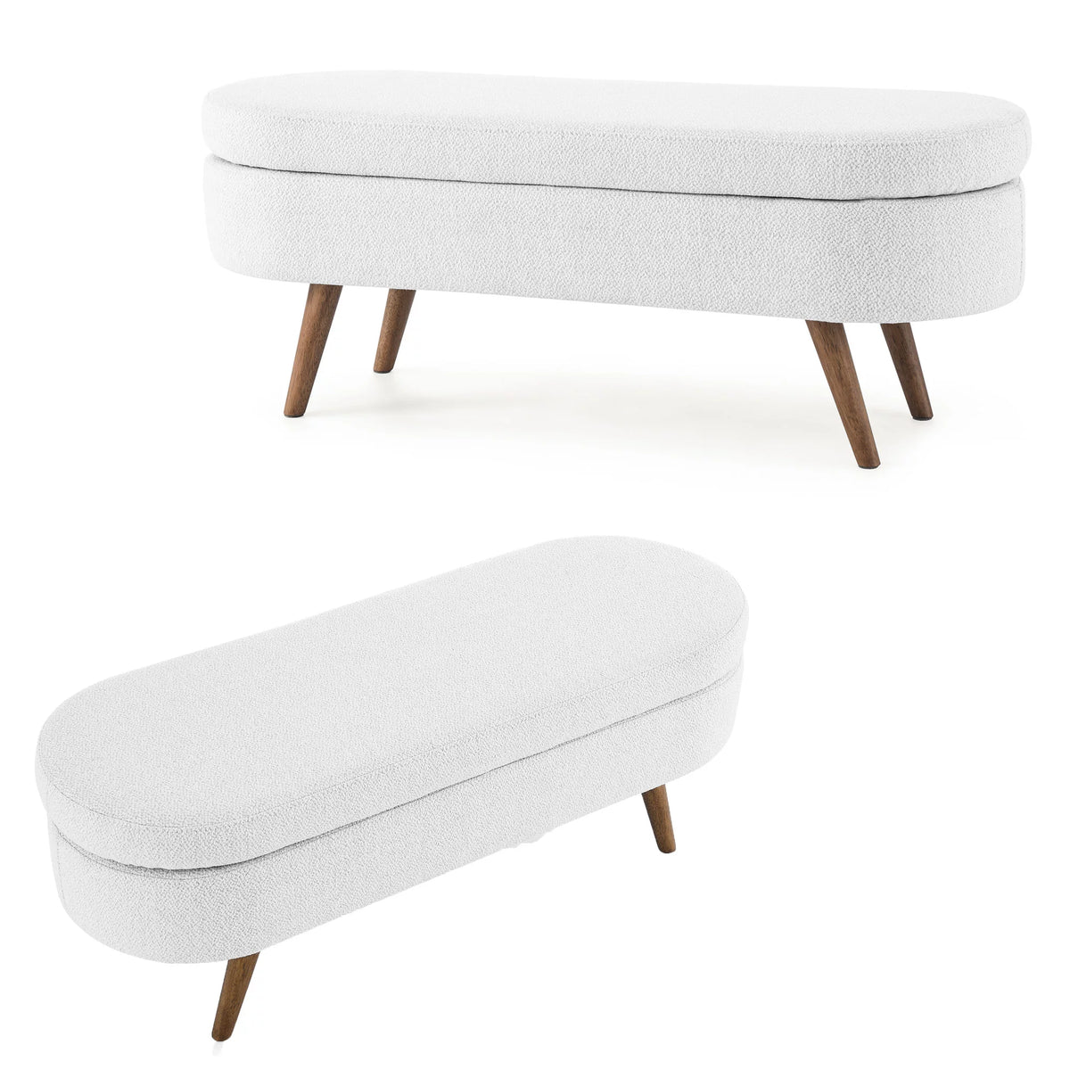 Linen Fabric Oval Storage Bench with Rubber Wood Legs H607291