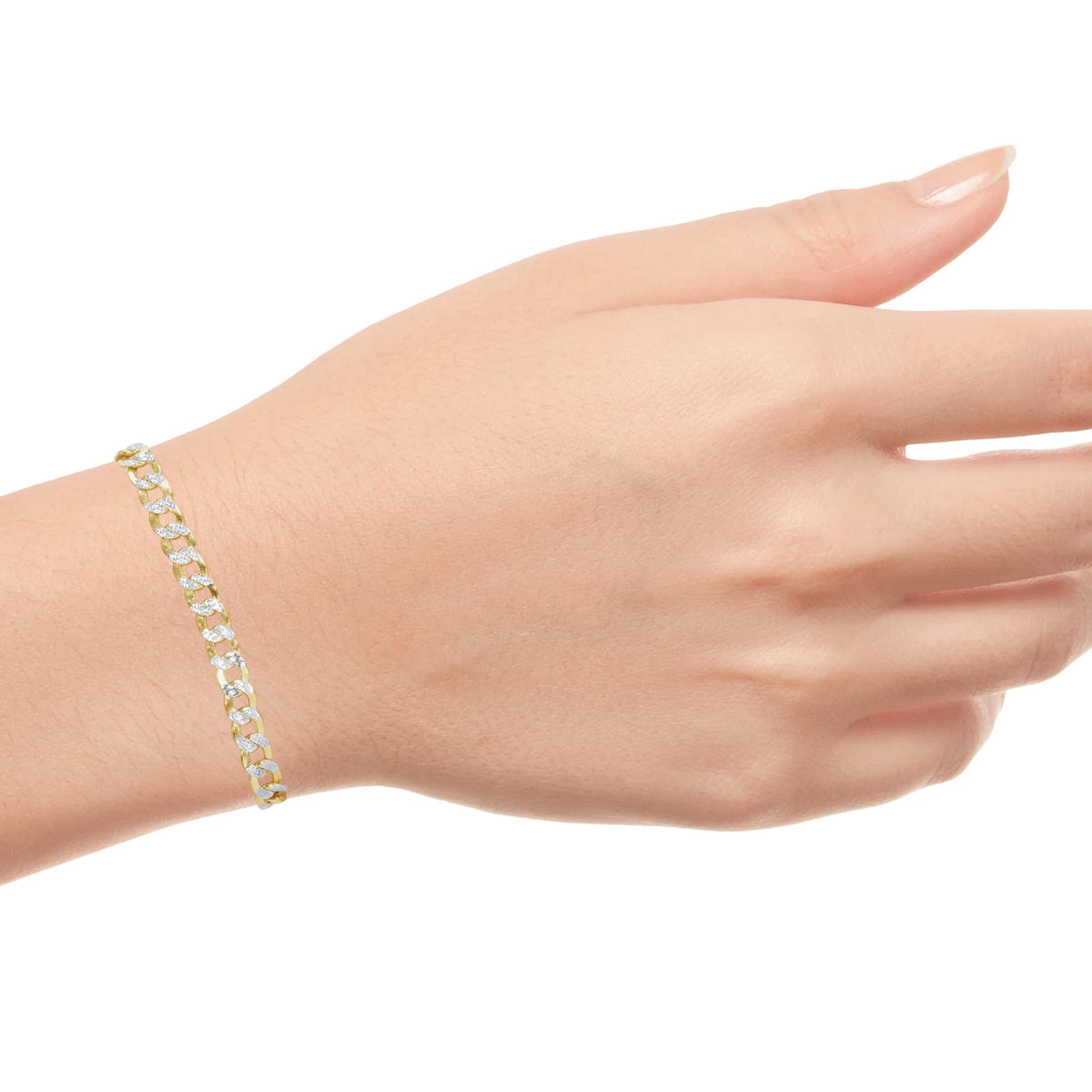 14k Yellow Gold Cuban Chain Diamond Cut Two Tone Bracelet P537